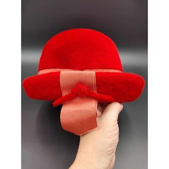 VTG Martelle West Germany Womens Hat Red Felt Fur Fuzzy Rolled Brim - Picture 6 of 11